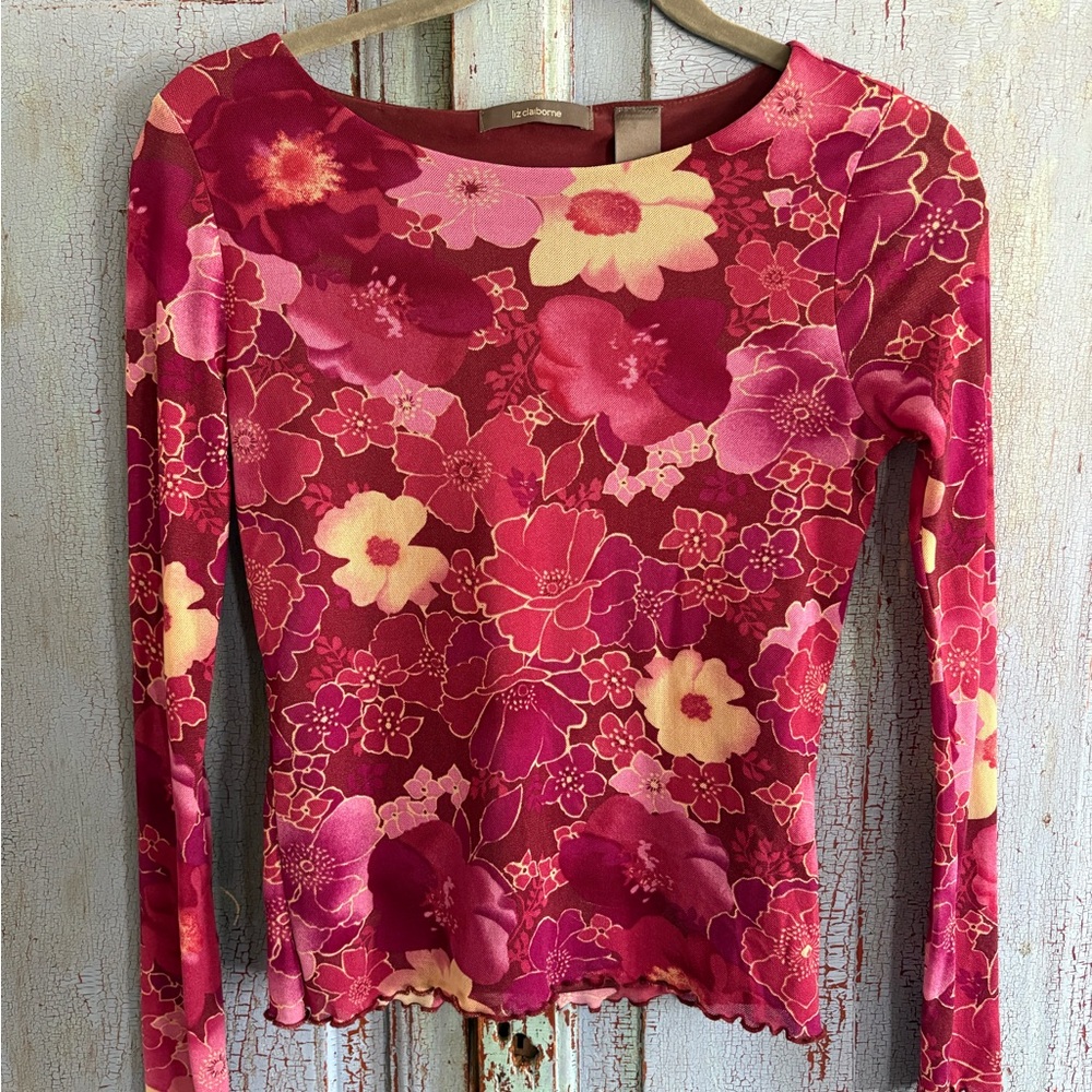 Vintage Liz Claiborne Floral Print Mesh Top